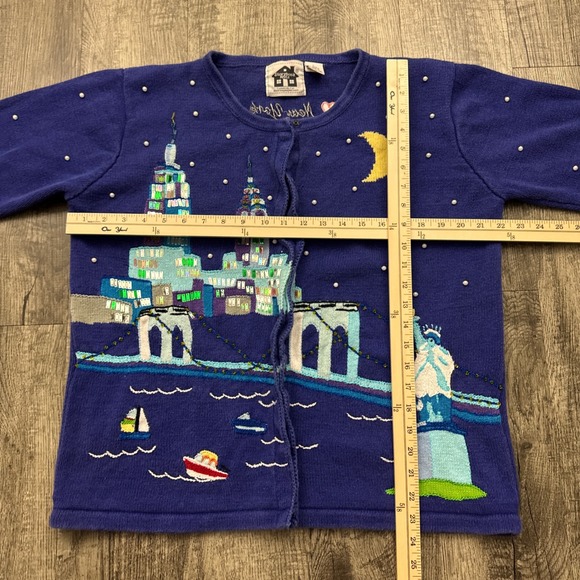 Vintage Storybook Knits New York City Statue Of Liberty Cardigan Sweater Sz L - Picture 3 of 6